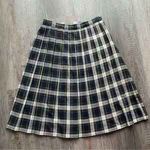 Vintage Green Plaid Tartan Pleated Midi Skirt